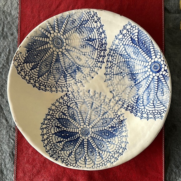 Mikasa Other - Mikasa “Daniela” Ceramic Round Serving Plate Blue and White Lace Embossed 13”